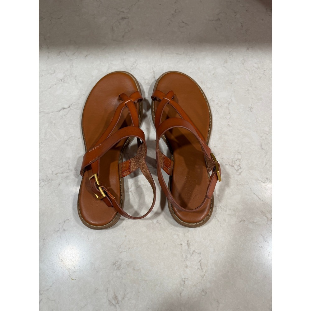 Franco Sarto Gabby 2 Cognac Leather Strappy Toe Loop Flat Sandals Womens 9M - Picture 9 of 12